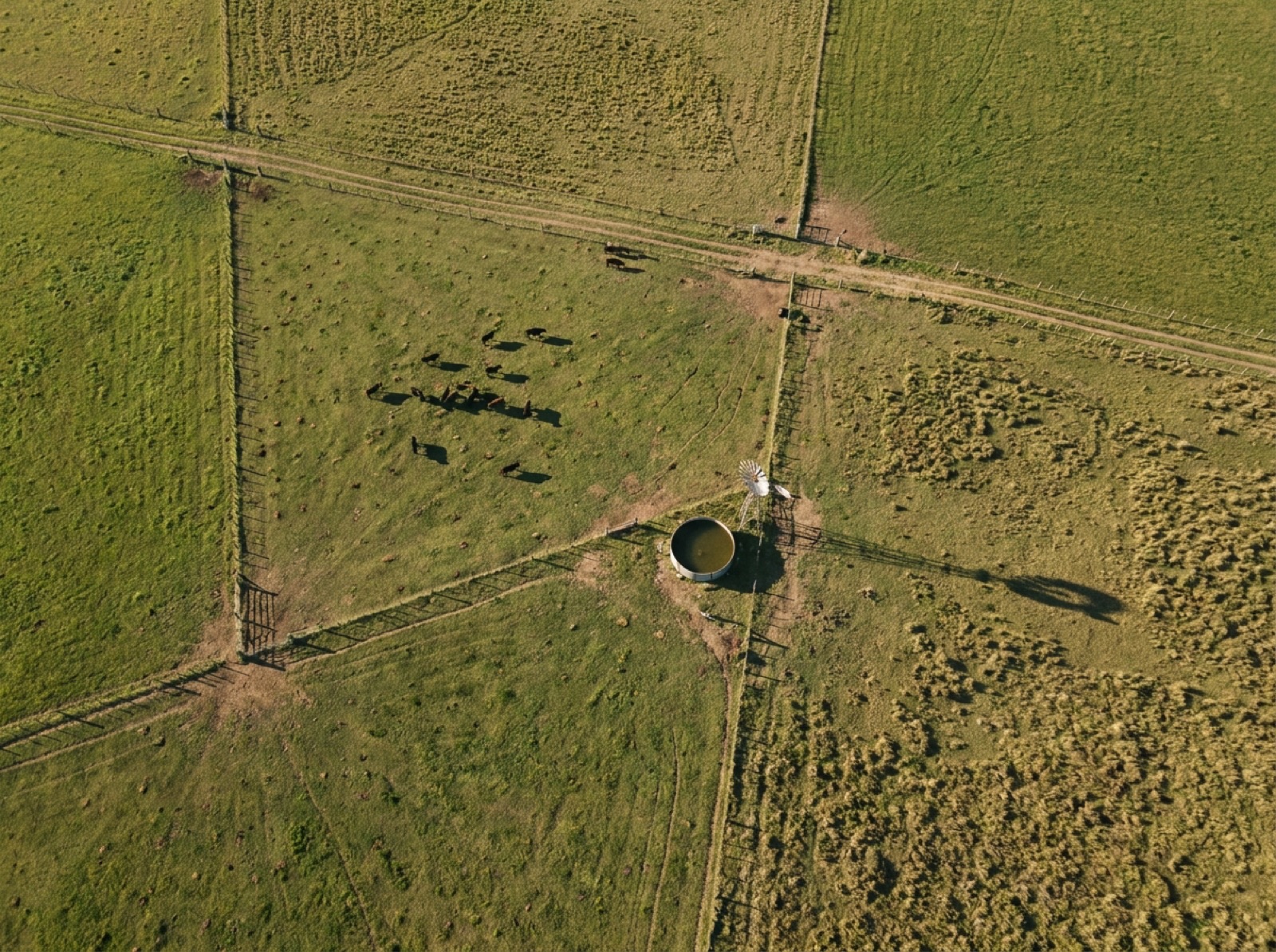 Vista aérea de potreros en la pampa